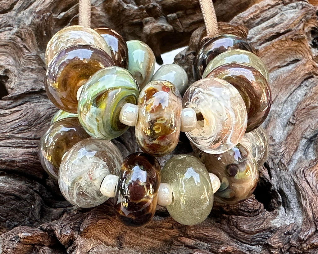 green brown lamwork beads