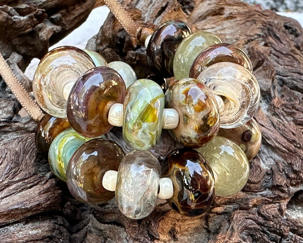 green brown lamwork beads