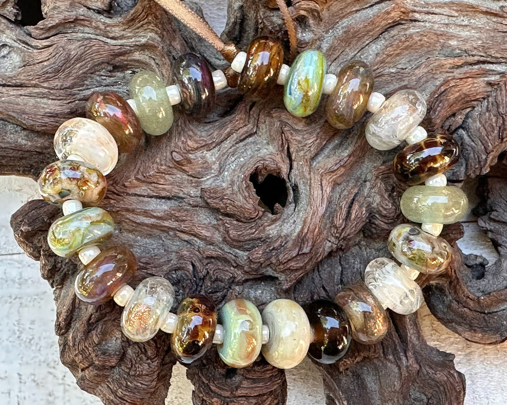 green brown lamwork beads