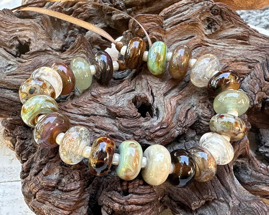 green brown lamwork beads