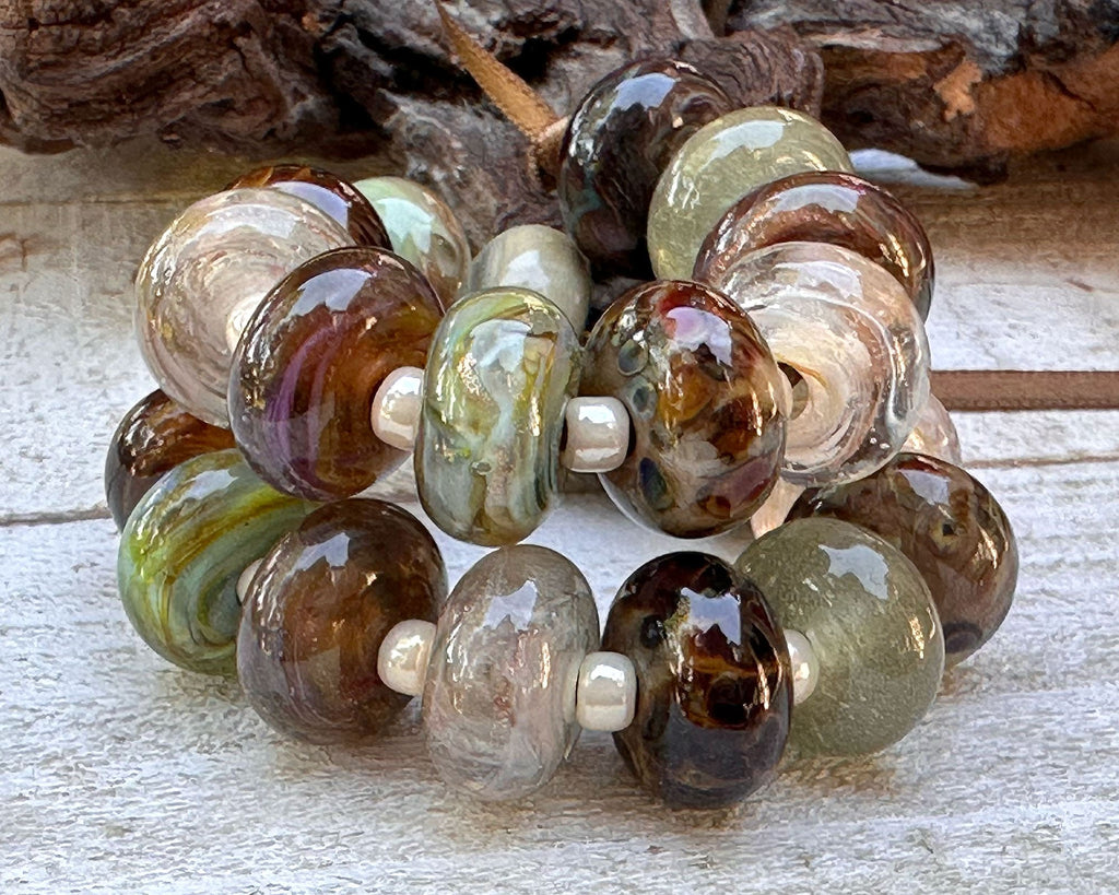 green brown lamwork beads