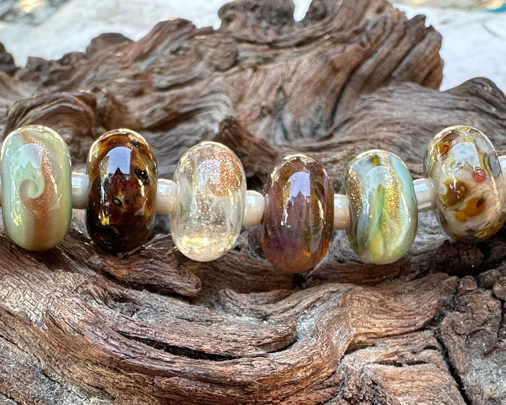 green brown lamwork beads