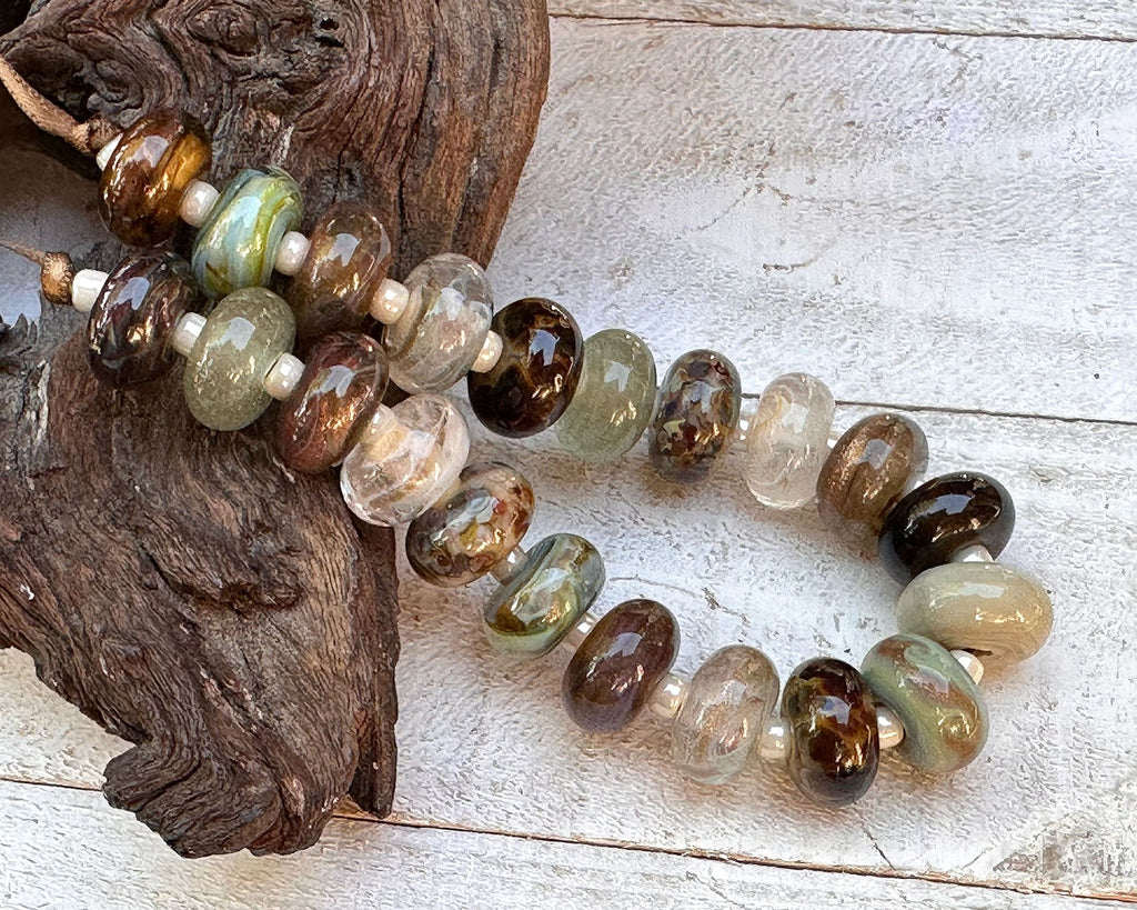 green brown lamwork beads