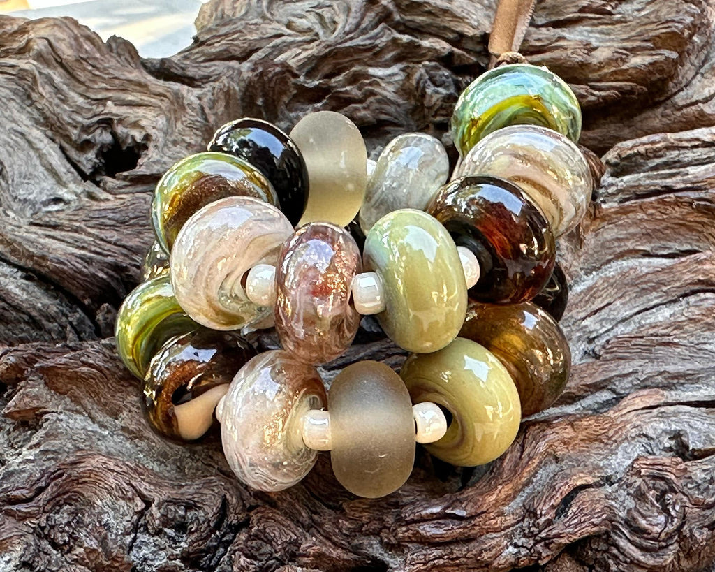 brown green lampwork beads