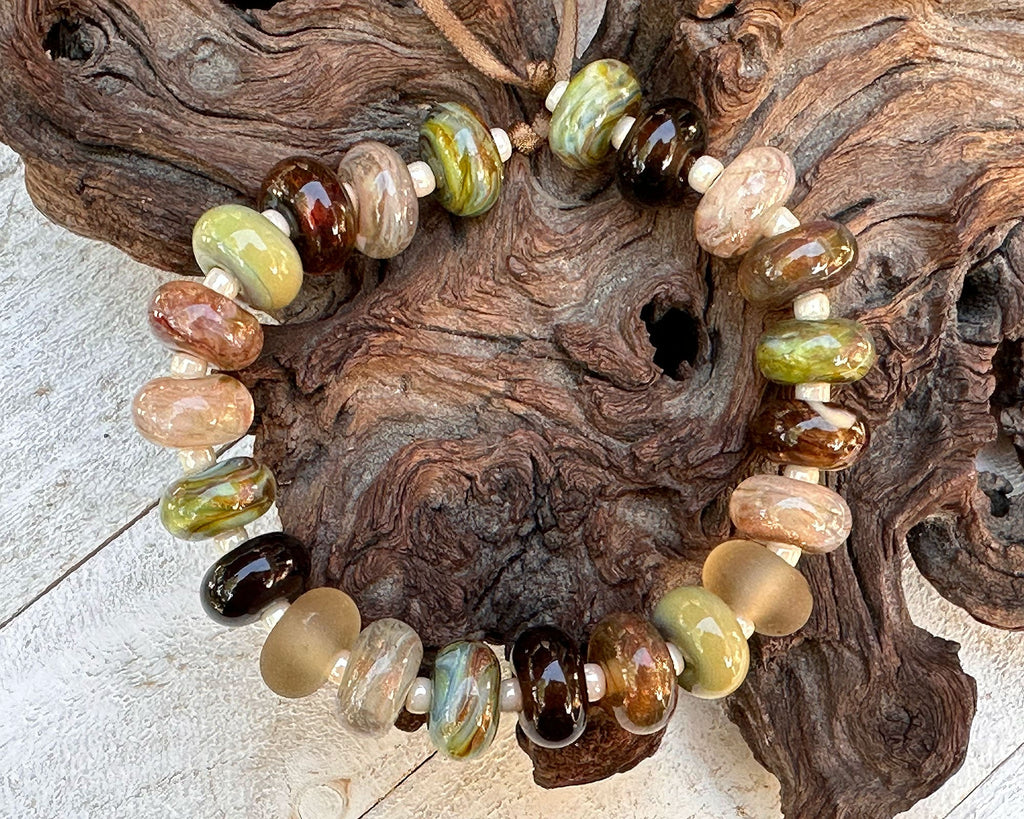 brown green lampwork beads