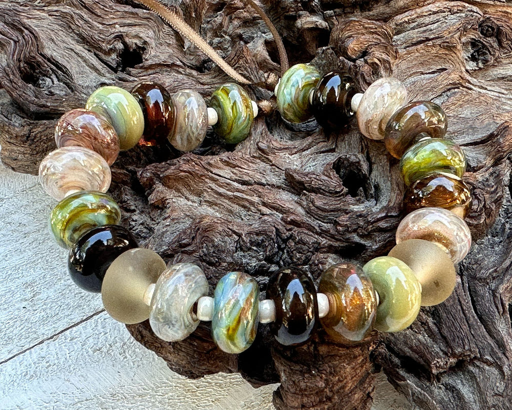 brown green lampwork beads