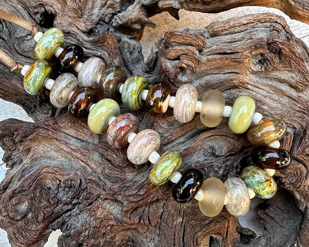 brown green lampwork beads