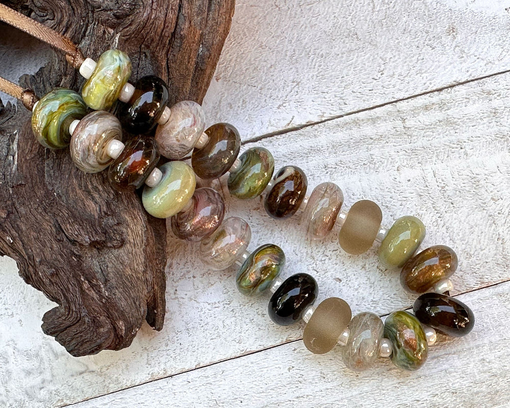 brown green lampwork beads