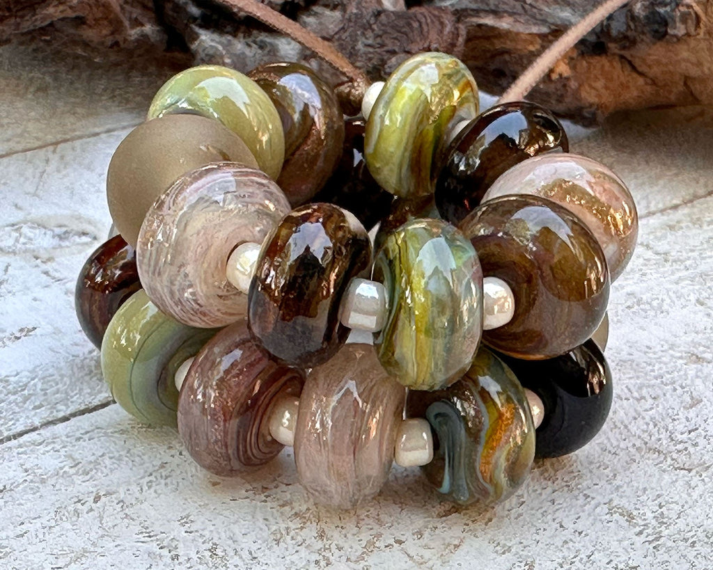 brown green lampwork beads