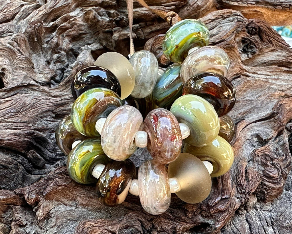 brown green lampwork beads
