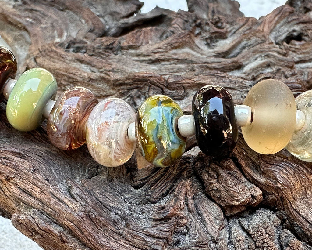 brown green lampwork beads