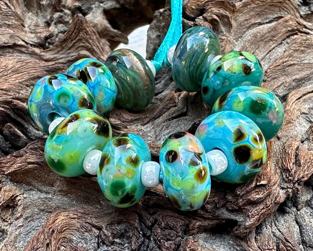 green lampwork beads