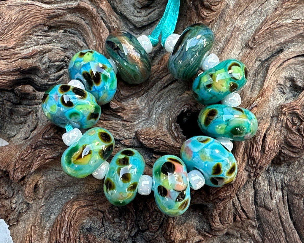 green lampwork beads
