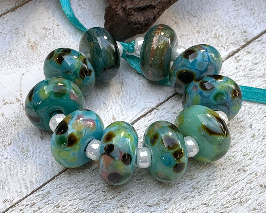 green lampwork beads