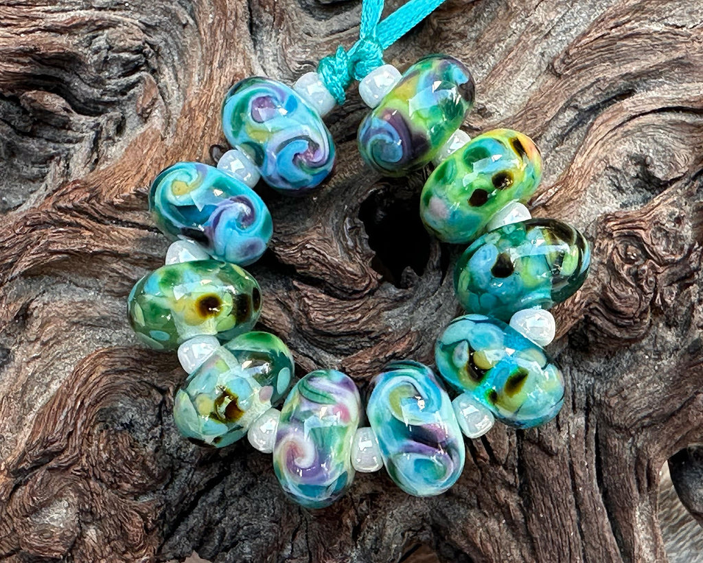 blue green lampwork beads