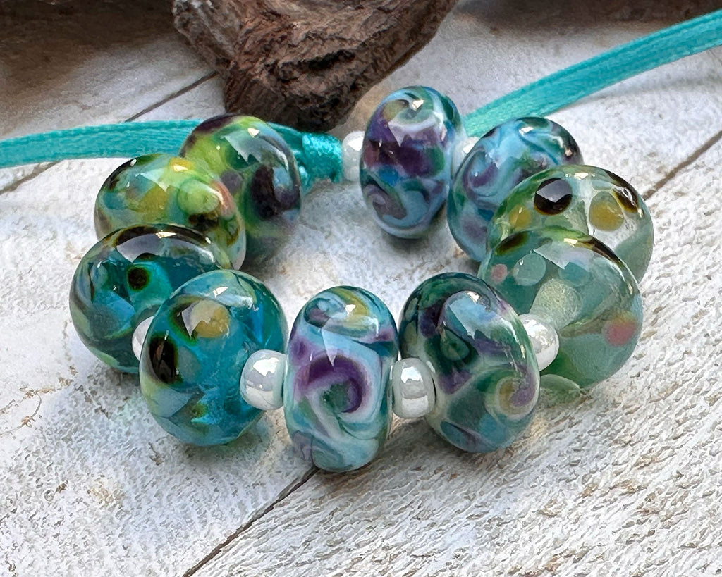 blue green lampwork beads
