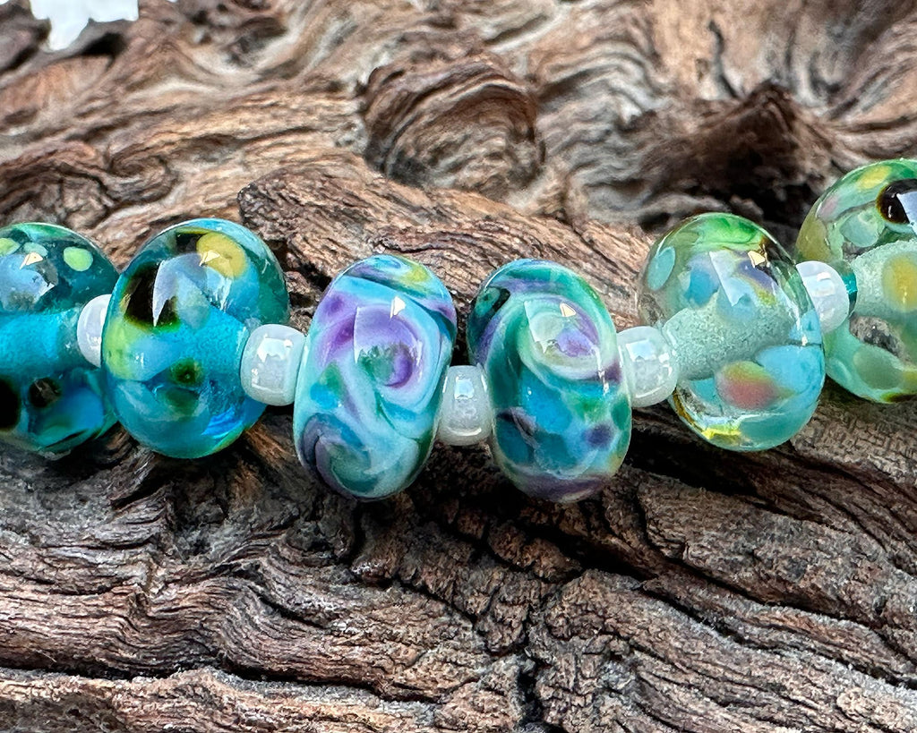 blue green lampwork beads