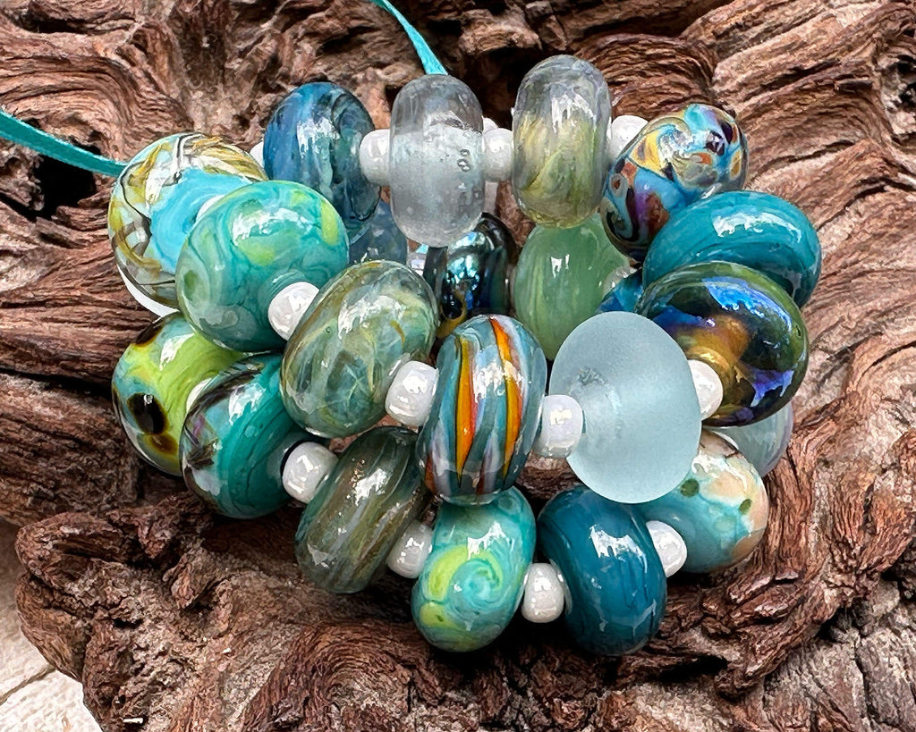 teal green lampwork beads