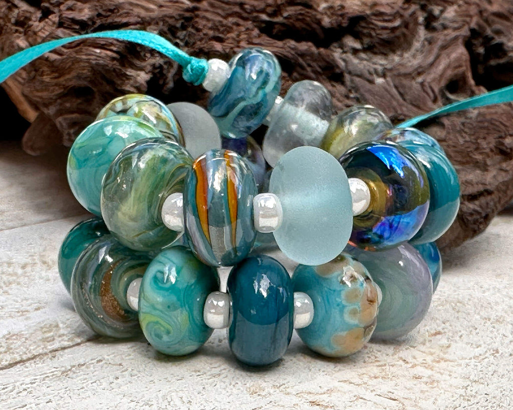 teal green lampwork beads