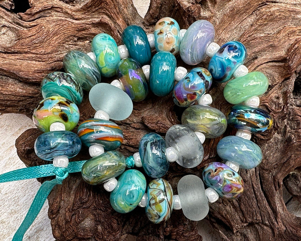 teal green lampwork beads