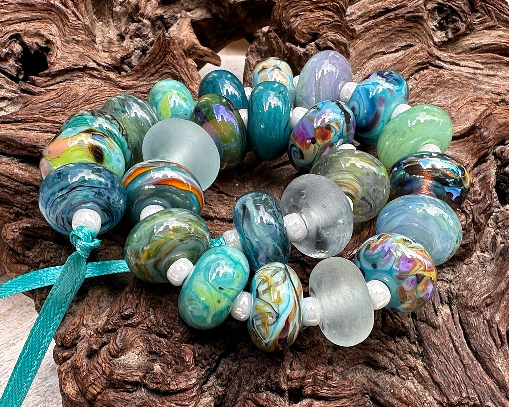 teal green lampwork beads
