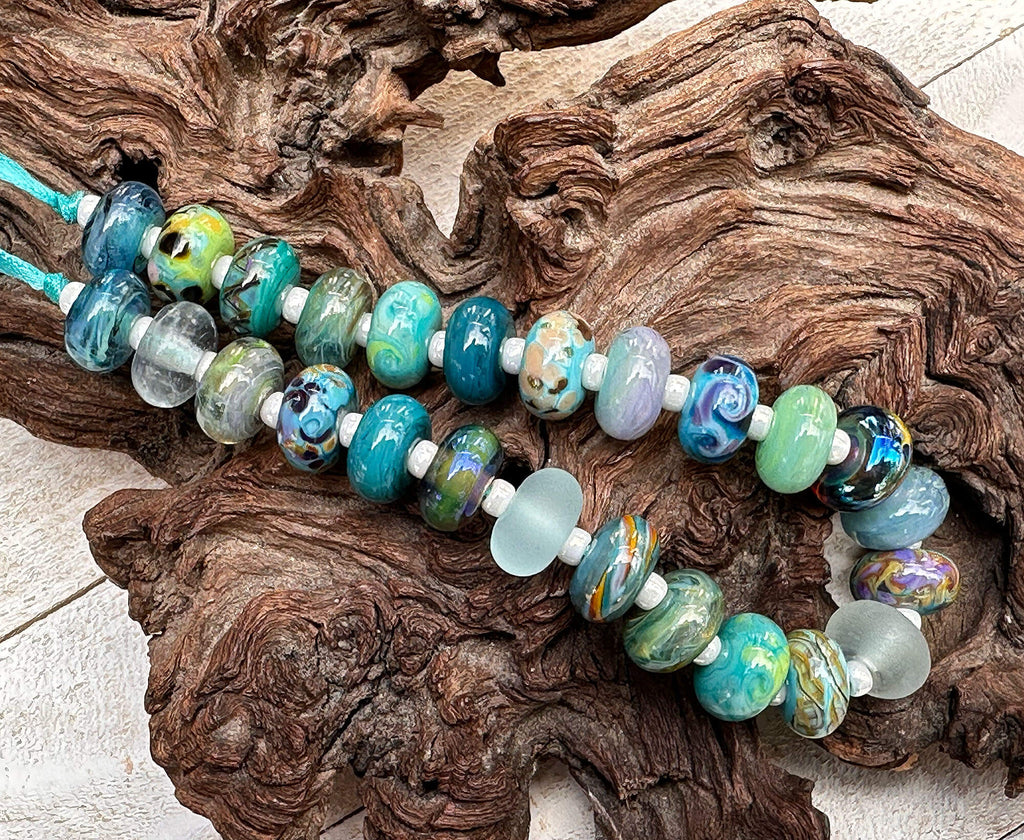 teal green lampwork beads