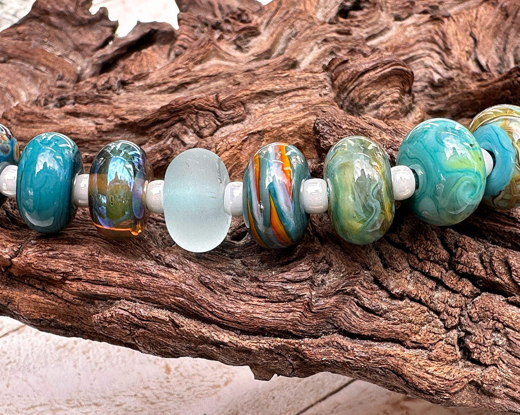 teal green lampwork beads