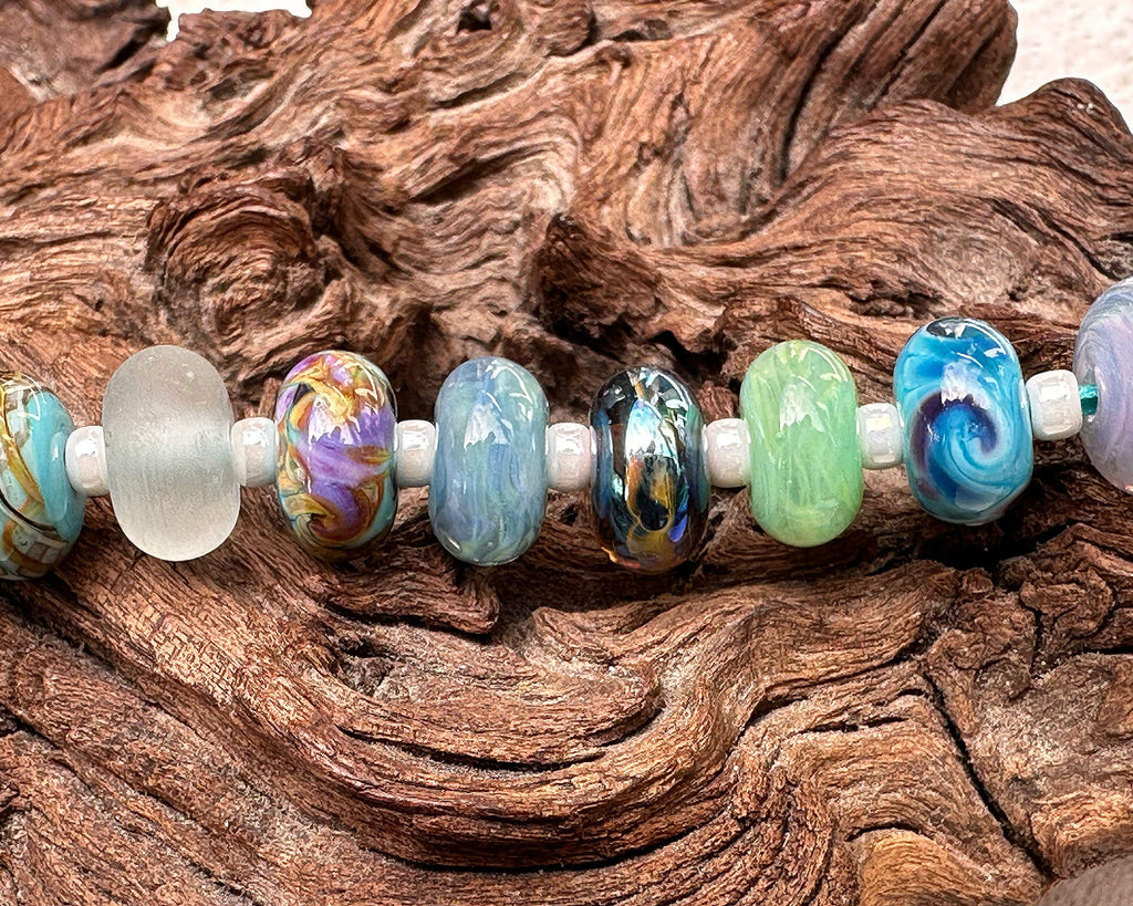 teal green lampwork beads