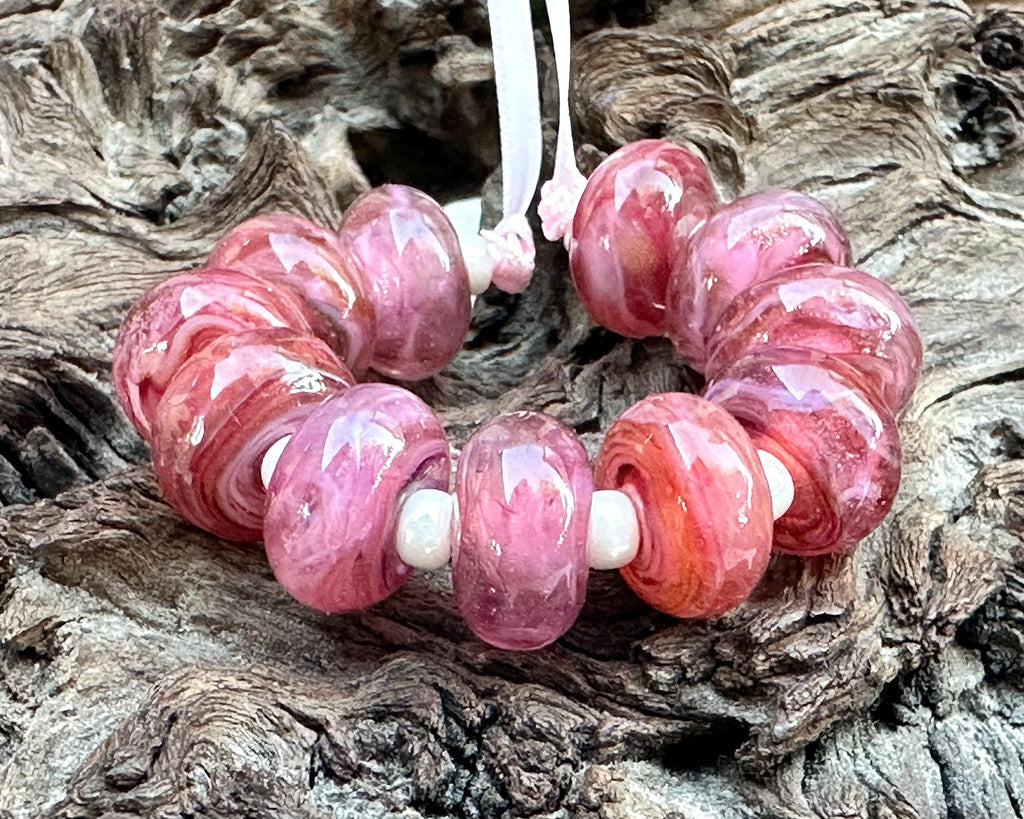 pink lampwork beads