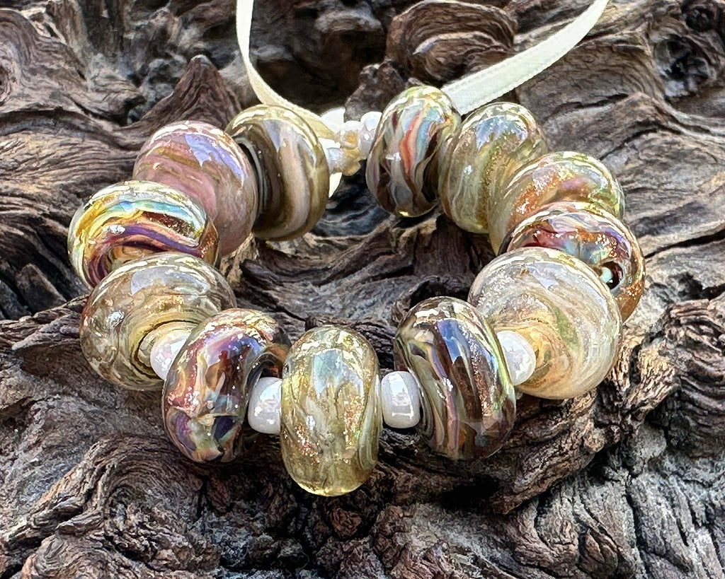brown gold lampwork beads