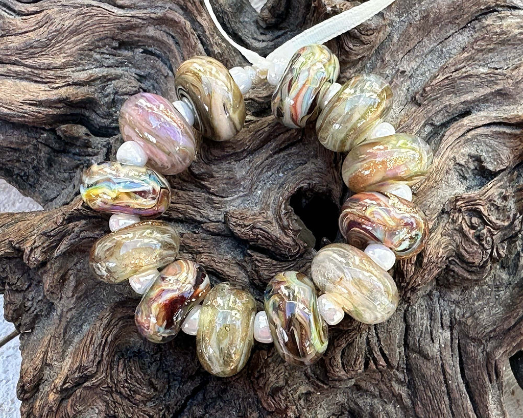 brown gold lampwork beads