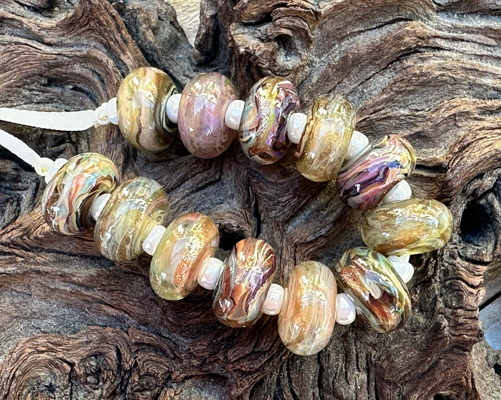 brown gold lampwork beads