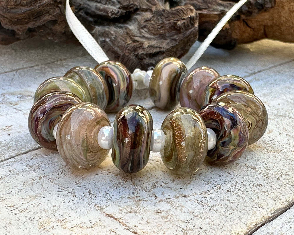 brown beige lampwork beads