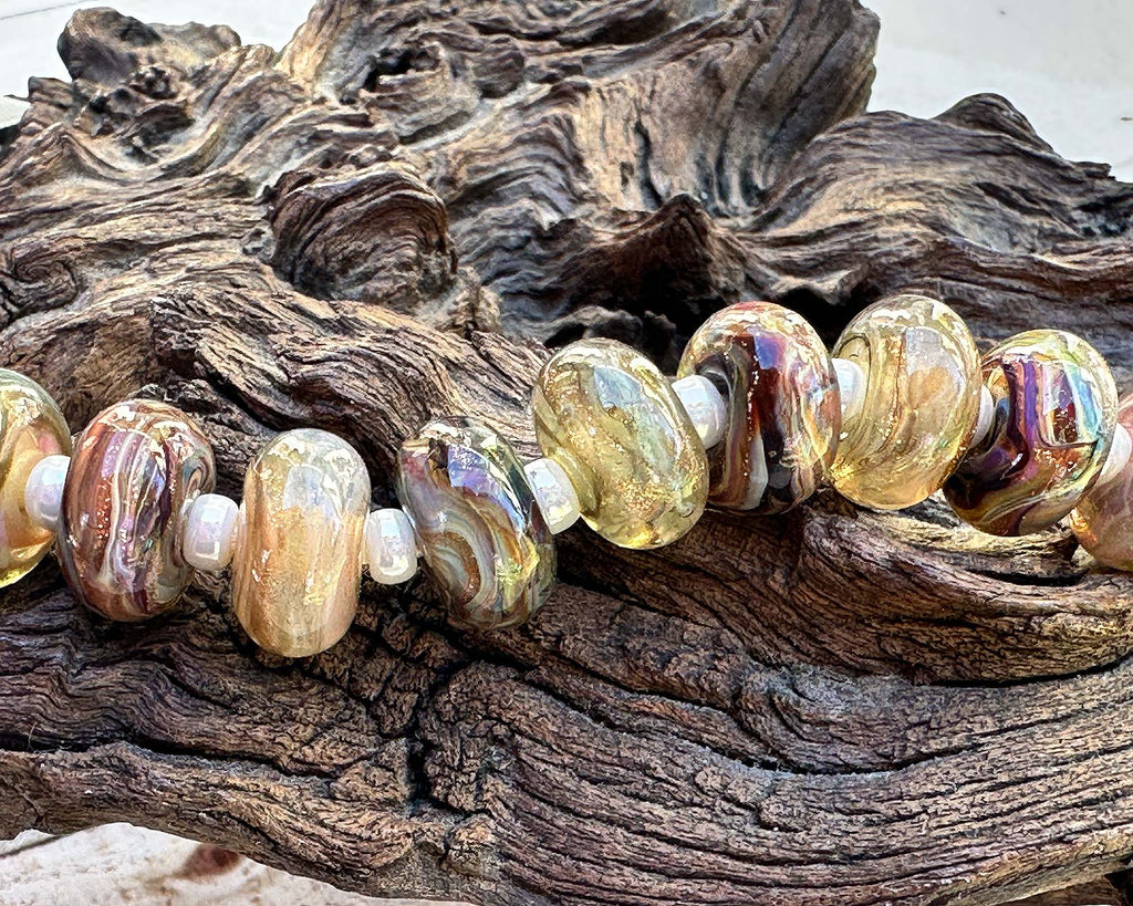 brown beige lampwork beads