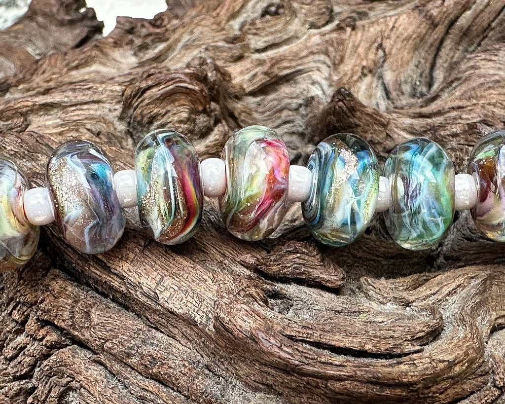 rainbow lampwork beads