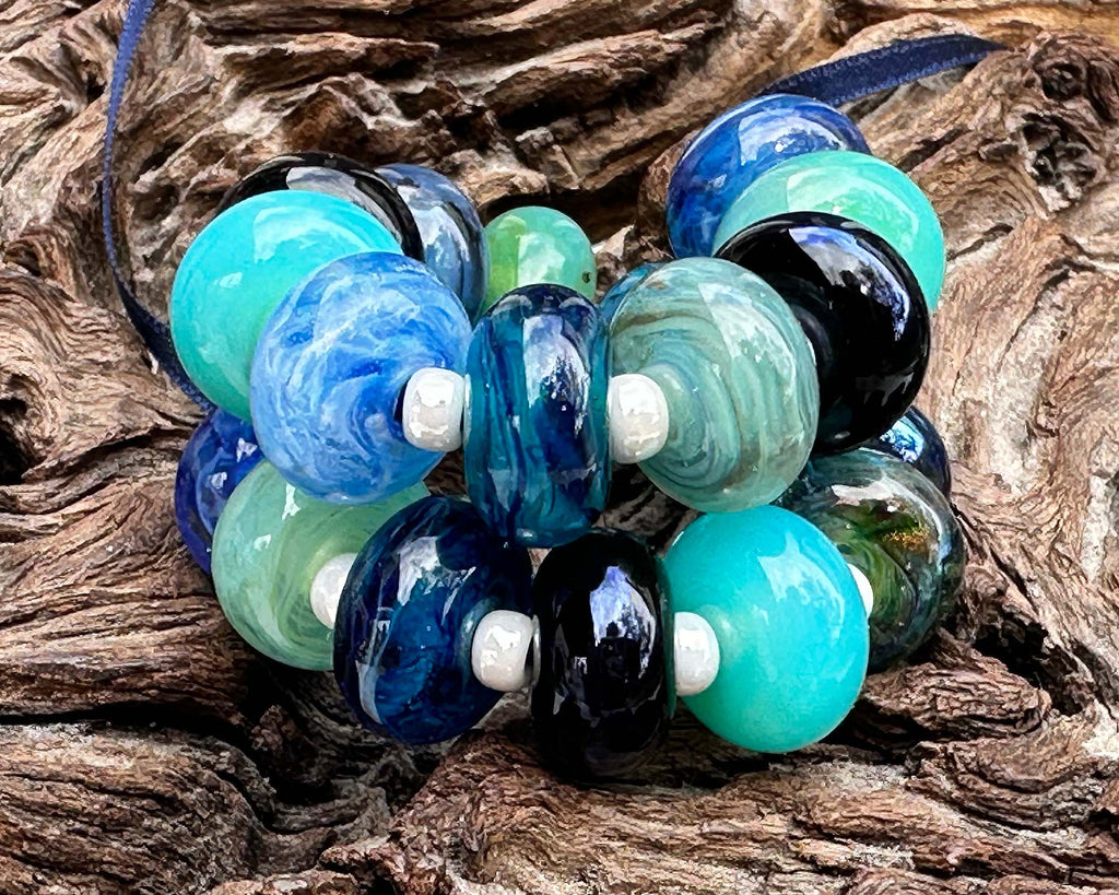 blue lampwork beads