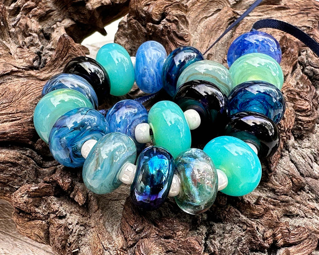 blue lampwork beads