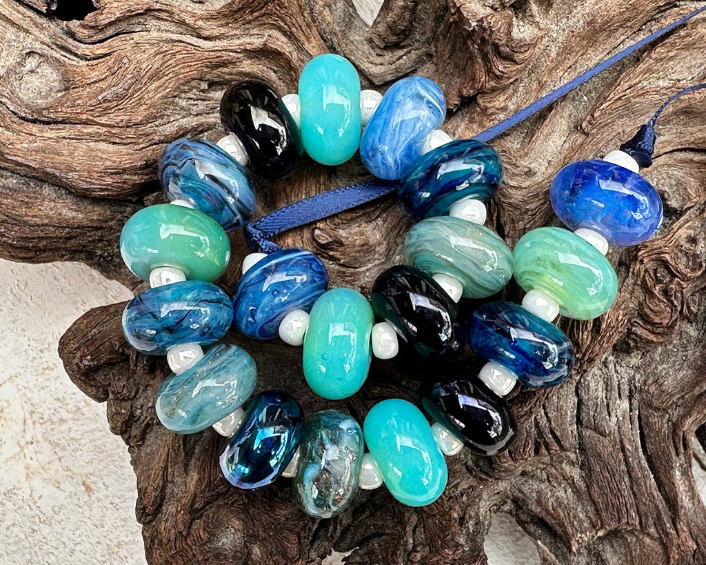 blue lampwork beads