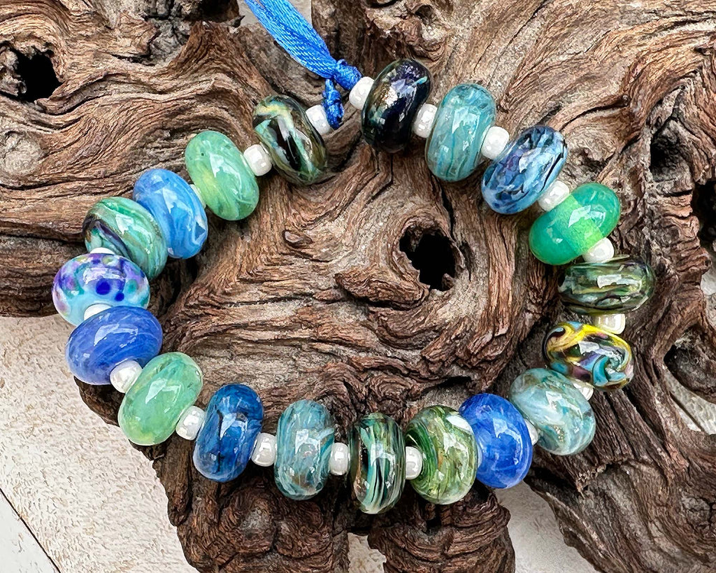 blue green lampwork beads
