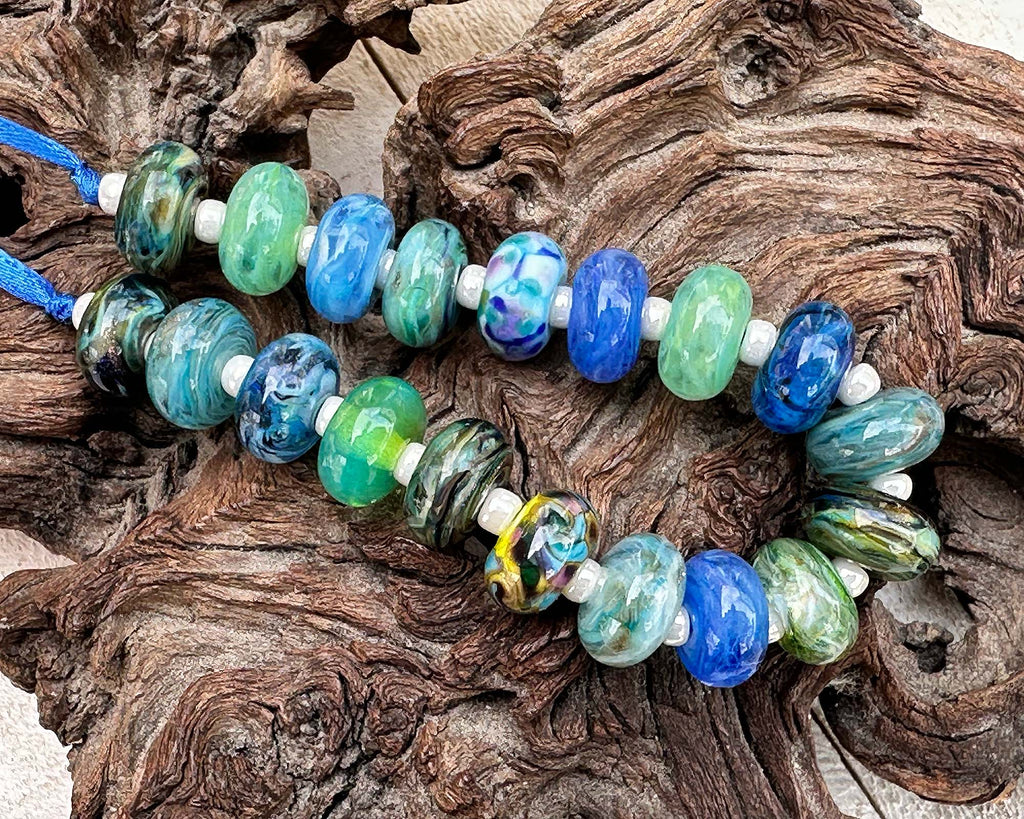 blue green lampwork beads