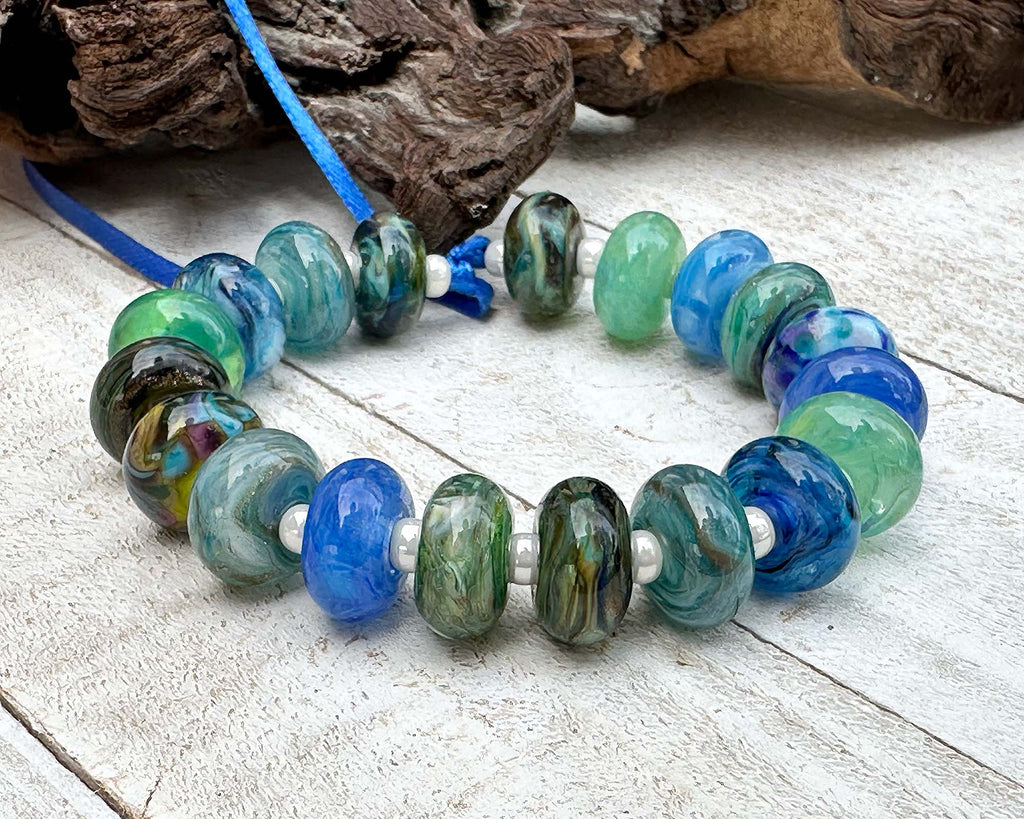 blue green lampwork beads