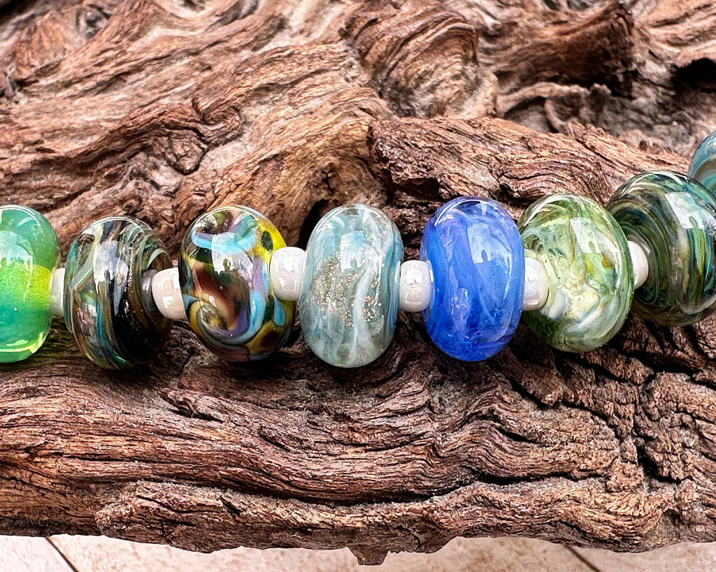 blue green lampwork beads
