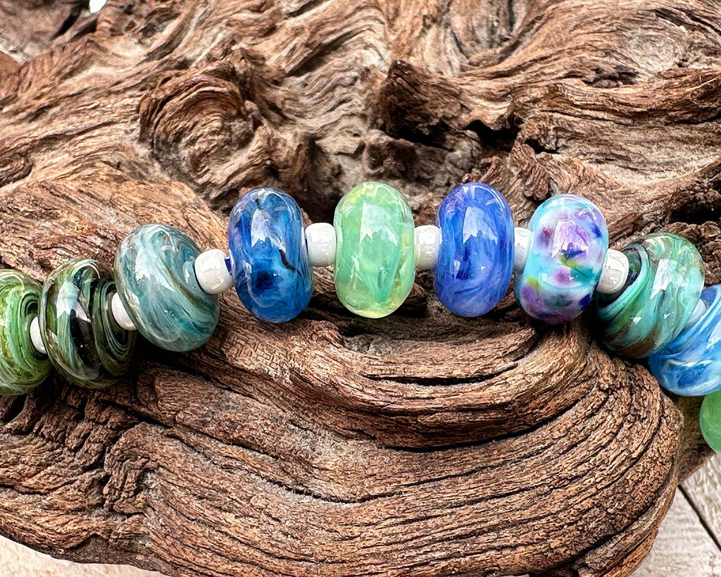 blue green lampwork beads
