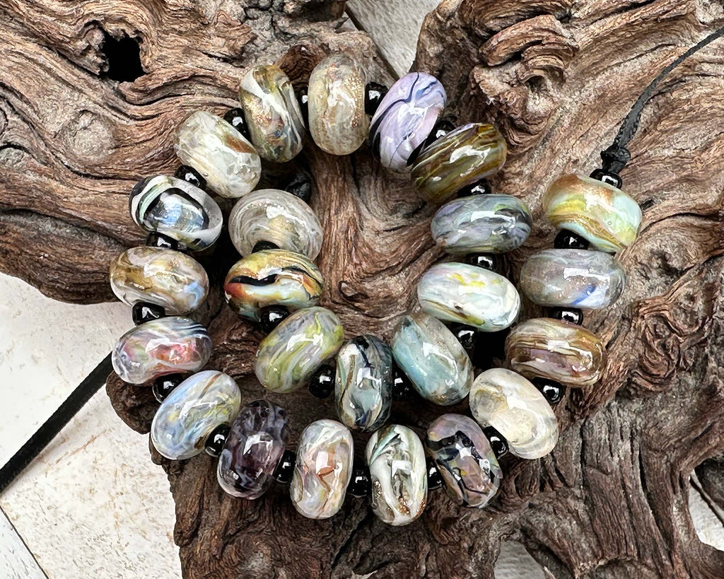 gray lampwork beads