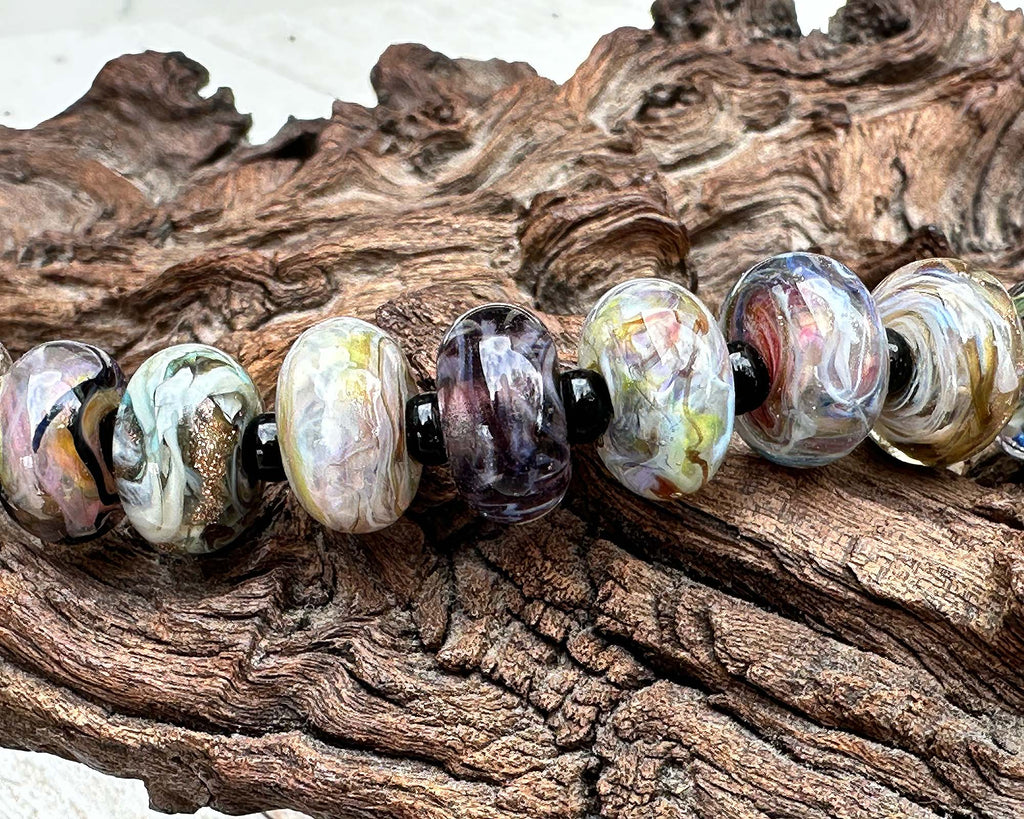gray lampwork beads