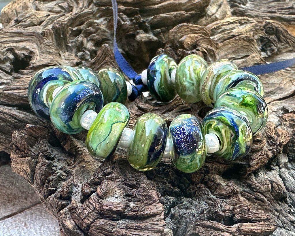 green lampwork beads