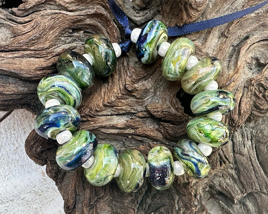 green lampwork beads