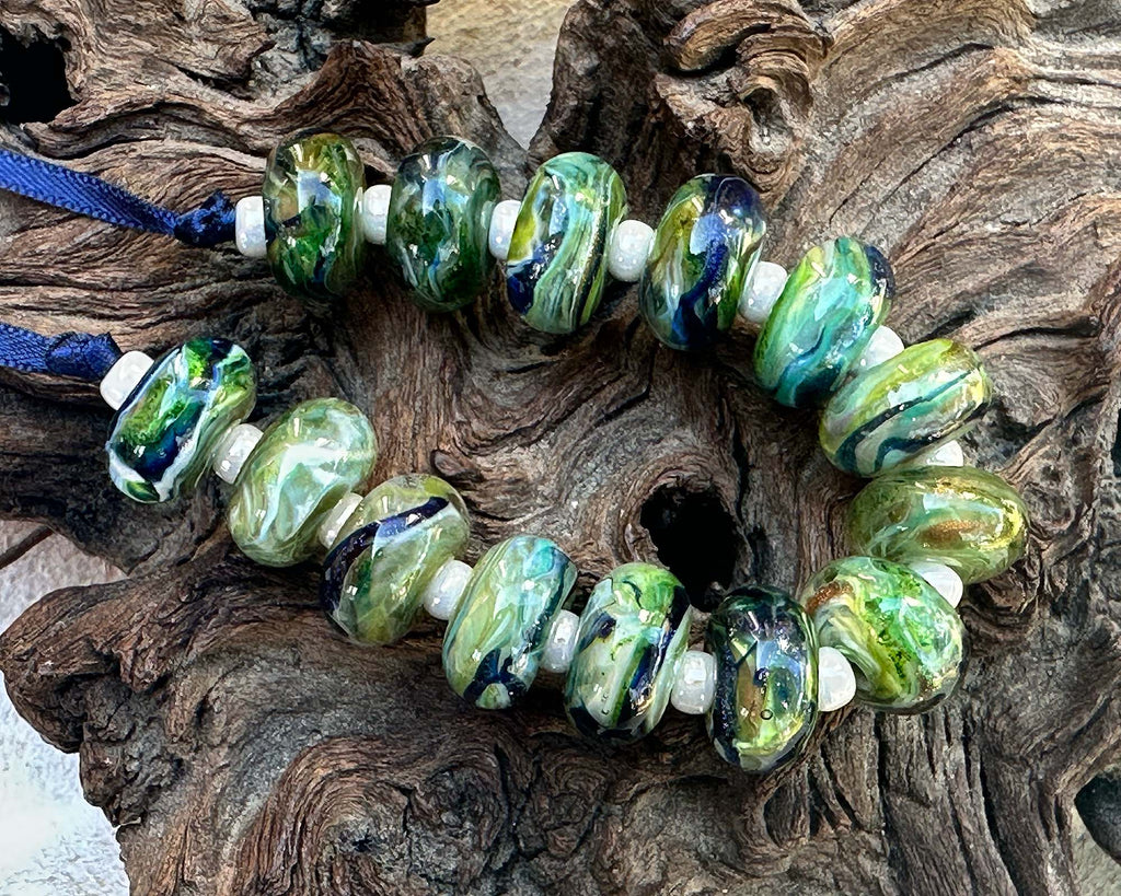 green lampwork beads