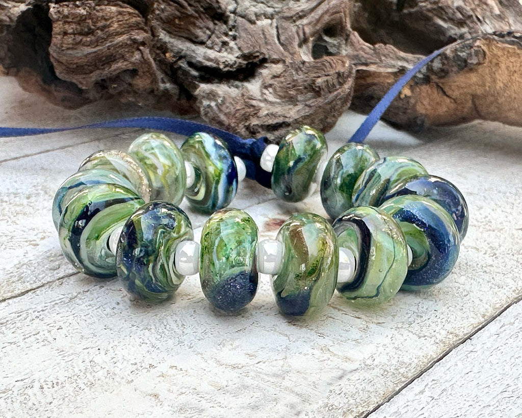 green lampwork beads