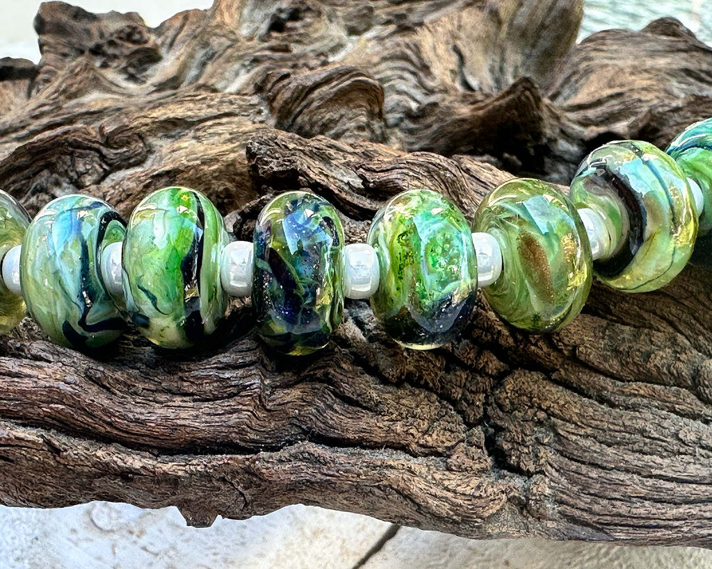 green lampwork beads
